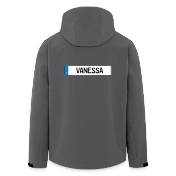 Vanessa Namensschild Geschenk - Recycelte Männer Softshell-Jacke von Stanley/Stella - Anthrazit - Hinten - AI Model Male 185 light (185cm)