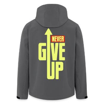 Never give up - Mut & Kraft schenken, Motivation - Recycelte Männer Softshell-Jacke von Stanley/Stella - Anthrazit - Hinten - AI Model Male 185 light (185cm)