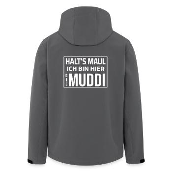 Halt's Maul - Ich bin hier die Muddi - Recycelte Männer Softshell-Jacke von Stanley/Stella - Anthrazit - Hinten - AI Model Male 185 light (185cm)