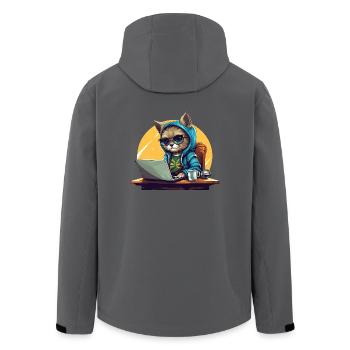 Cooler Katzen-CEO - Start-up-Stimmung mit Laptop - Recycelte Männer Softshell-Jacke von Stanley/Stella - Anthrazit - Hinten - AI Model Male 185 light (185cm)