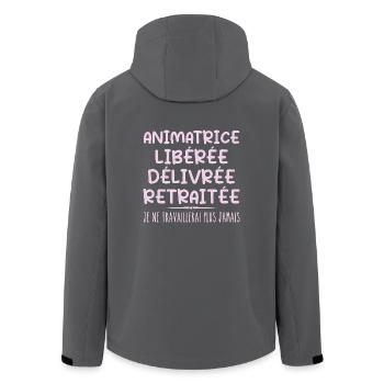Gastgeberin feiert ihren Ruhestand mit humorvollem Geschenk - Recycelte Männer Softshell-Jacke von Stanley/Stella - Anthrazit - Hinten - AI Model Male 185 light (185cm)