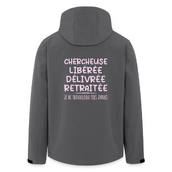 Forscherin feiert ihren Ruhestand mit Humor - Recycelte Männer Softshell-Jacke von Stanley/Stella - Anthrazit - Hinten - AI Model Male 185 light (185cm)