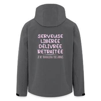 Kellnerin feiert ihren Ruhestand mit Humorgeschenk - Recycelte Männer Softshell-Jacke von Stanley/Stella - Anthrazit - Hinten - AI Model Male 185 light (185cm)