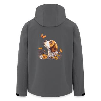 Beagle with butterfly - Men’s Recycled Softshell Jacket by Stanley/Stella - anthracite - Back - AI Model Male 185 light (185cm)