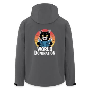 Weltherrschaft – Katze mit großen Plänen - Recycelte Männer Softshell-Jacke von Stanley/Stella - Anthrazit - Hinten - AI Model Male 185 light (185cm)