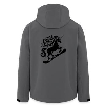 Minimalistisches Design: Einhorn Snowboarder - Recycelte Männer Softshell-Jacke von Stanley/Stella - Anthrazit - Hinten - AI Model Male 185 light (185cm)