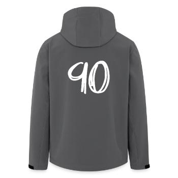 90 JAHRE. 90-JÄHRIGES JUBILÄUM. GEBURTSTAG 90 JAHRE. JAHR - Recycelte Männer Softshell-Jacke von Stanley/Stella - Anthrazit - Hinten - AI Model Male 185 light (185cm)