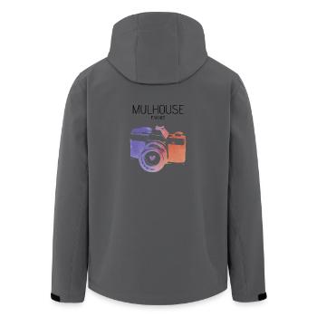 Kamera Mulhouse Frankreich - Recycelte Männer Softshell-Jacke von Stanley/Stella - Anthrazit - Hinten - AI Model Male 185 light (185cm)