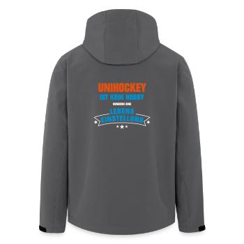 Unihockey Sportart - Recycelte Männer Softshell-Jacke von Stanley/Stella - Anthrazit - Hinten - AI Model Male 185 light (185cm)