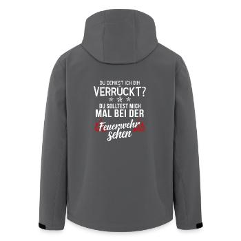 Feuerwehr T-Shirt · Feuerwehrmann · Ich verrückt? - Recycelte Männer Softshell-Jacke von Stanley/Stella - Anthrazit - Hinten - AI Model Male 185 light (185cm)