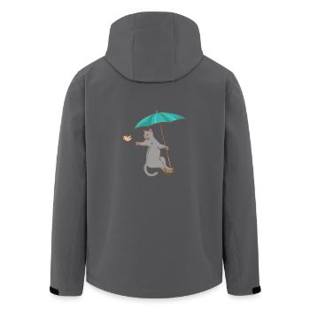 Katze mit Schirm - Vogel - Kätzchen - Geschenk - Recycelte Männer Softshell-Jacke von Stanley/Stella - Anthrazit - Hinten - AI Model Male 185 light (185cm)