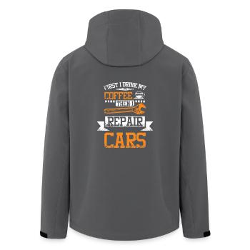 Erst kaffee dann autos reparieren - Recycelte Männer Softshell-Jacke von Stanley/Stella - Anthrazit - Hinten - AI Model Male 185 light (185cm)