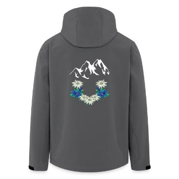 Österreich Schweiz Gebirge Berge Enzian Edelweiß - Recycelte Männer Softshell-Jacke von Stanley/Stella - Anthrazit - Hinten - AI Model Male 185 light (185cm)