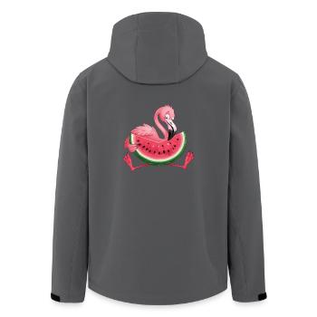 Flamingo mit Wassermelone Sommermotiv - Recycelte Männer Softshell-Jacke von Stanley/Stella - Anthrazit - Hinten - AI Model Male 185 light (185cm)