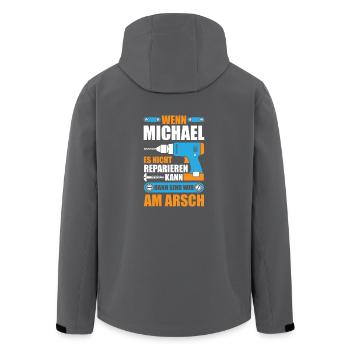 Michael reparieren Bohrmaschine Geschenk - Recycelte Männer Softshell-Jacke von Stanley/Stella - Anthrazit - Hinten - AI Model Male 185 light (185cm)