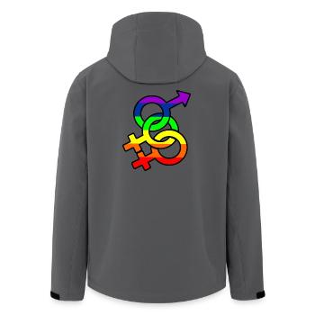 Gender bisexual 2 logo with rainbow - Men’s Recycled Softshell Jacket by Stanley/Stella - anthracite - Back - AI Model Male 185 light (185cm)