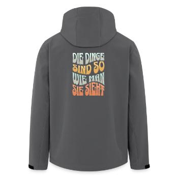 Perspektive Statement Spruch Shirt Retro Look - Recycelte Männer Softshell-Jacke von Stanley/Stella - Anthrazit - Hinten - AI Model Male 185 light (185cm)