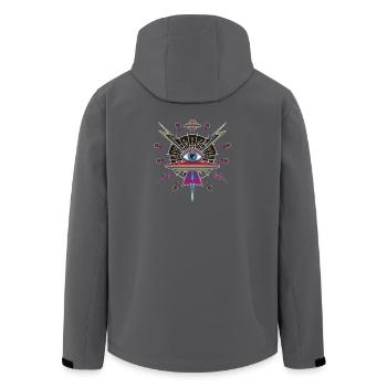 Mystical All-Seeing Eye in Retro UFO Style - Men’s Recycled Softshell Jacket by Stanley/Stella - anthracite - Back - AI Model Male 185 light (185cm)
