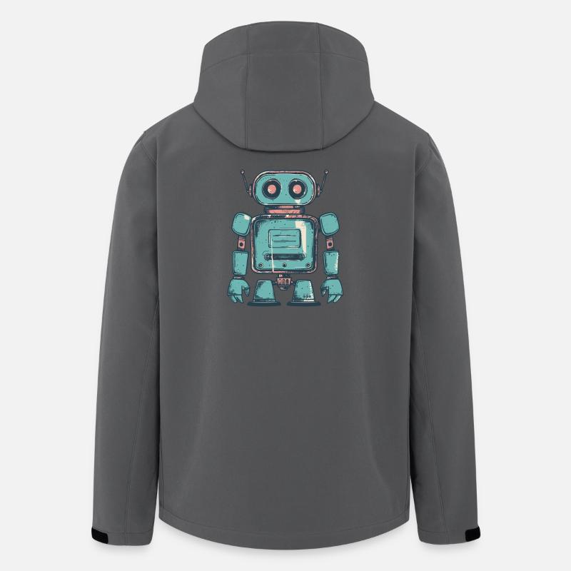 Dessin de robot sarcelle rétro - Veste softshell homme en polyester recyclé Stanley/Stella - charbon