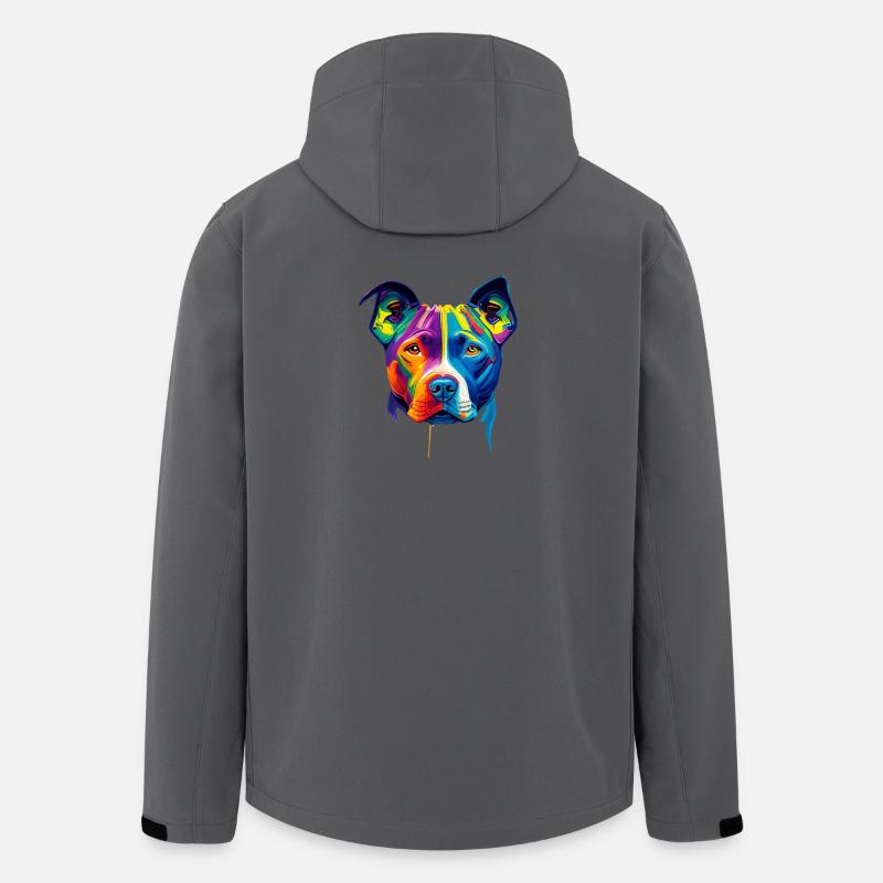 Bunte Pitbull-Hunde-Gesichtsmaler-Splatter-Kunst - Recycelte Männer Softshell-Jacke von Stanley/Stella - Anthrazit