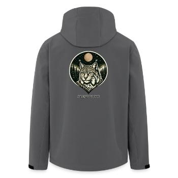 Silent Focus - Luchs im Woodcut Stil - Recycelte Männer Softshell-Jacke von Stanley/Stella - Anthrazit - Hinten - AI Model Male 185 light (185cm)