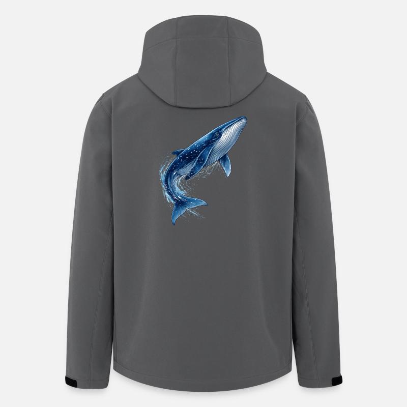 Blåhval-illustration i spring - Stanley/Stella herre softshelljakke i genanvendt polyester - charcoal