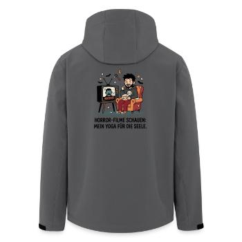 Horrorabend auf dem Sofa mit Popcorn - Recycelte Männer Softshell-Jacke von Stanley/Stella - Anthrazit - Hinten - AI Model Male 185 light (185cm)