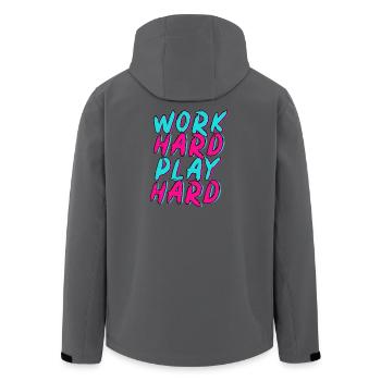 Travailler dur, s’amuser, s’amuser au néon dur. - Veste softshell homme en polyester recyclé Stanley/Stella - charbon - Dos - AI Model Male 185 light (185cm)