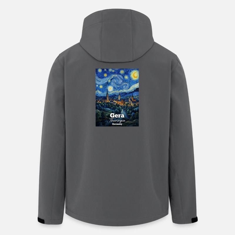 Gera, Thüringen, Tyskland: Stjerneklar nat - Stanley/Stella herre softshelljakke i genanvendt polyester - charcoal