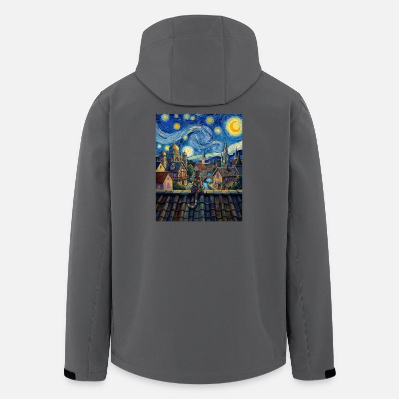 Regenbogenkatze Sternennacht Van Gogh Kunst - Recycelte Männer Softshell-Jacke von Stanley/Stella - Anthrazit