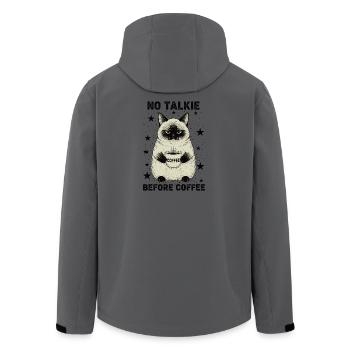 No conversation in front of coffee lover cat - Men’s Recycled Softshell Jacket by Stanley/Stella - anthracite - Back - AI Model Male 185 light (185cm)