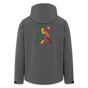 Colorful Birds in Flowers Branch Pattern Folk Art - Men’s Recycled Softshell Jacket by Stanley/Stella - anthracite - Back - AI Model Male 185 light (185cm)