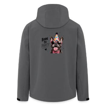 Né pour faire la fête Bouledogue français Chien de fête - Veste softshell homme en polyester recyclé Stanley/Stella - charbon - Dos - AI Model Male 185 light (185cm)