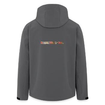 Mentally Spicy Newspaper Snippet Statement - Men’s Recycled Softshell Jacket by Stanley/Stella - anthracite - Back - AI Model Male 185 light (185cm)