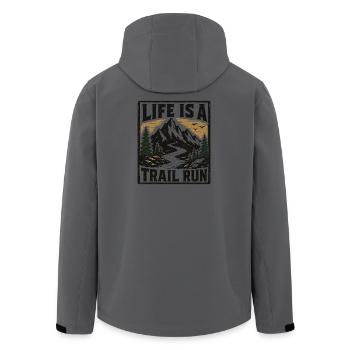 Life Is A Trail Run Mountain Badge - Men’s Recycled Softshell Jacket by Stanley/Stella - anthracite - Back - AI Model Male 185 light (185cm)