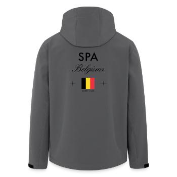 Spa Belgium Coordinates Travel Souvenir - Men’s Recycled Softshell Jacket by Stanley/Stella - anthracite - Back - AI Model Male 185 light (185cm)