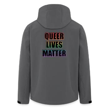 Queer Lives Matter Rainbow Text - Men’s Recycled Softshell Jacket by Stanley/Stella - anthracite - Back - AI Model Male 185 light (185cm)