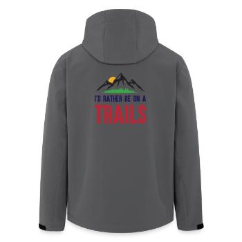 Mountains - I'd Rather Be on a Trail - Men’s Recycled Softshell Jacket by Stanley/Stella - anthracite - Back - AI Model Male 185 light (185cm)