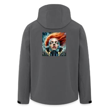 Cybernetic Fusion Woman - Men’s Recycled Softshell Jacket by Stanley/Stella - anthracite - Back - AI Model Male 185 light (185cm)