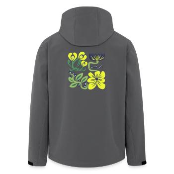 Neon Gelbe Blüten Muster - Recycelte Männer Softshell-Jacke von Stanley/Stella - Anthrazit - Hinten - AI Model Male 185 light (185cm)