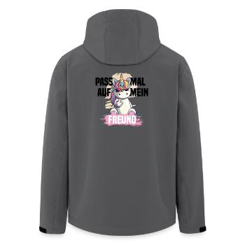 Freches Einhorn – Pass auf mein Freund! - Recycelte Männer Softshell-Jacke von Stanley/Stella - Anthrazit - Hinten - AI Model Male 185 light (185cm)