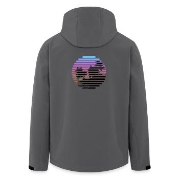 Silhouette du palmier rayé au coucher de soleil tropical - Veste softshell homme en polyester recyclé Stanley/Stella - charbon - Dos - AI Model Male 185 light (185cm)