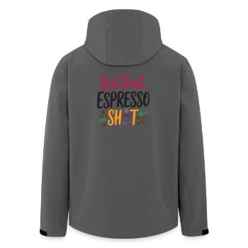Aber erster Espresso-Shot - Recycelte Männer Softshell-Jacke von Stanley/Stella - Anthrazit - Hinten - AI Model Male 185 light (185cm)