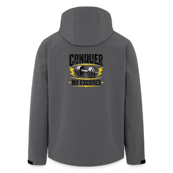 Conquer No Excuses – Fitness Dumbbell Gym Motivation - Men’s Recycled Softshell Jacket by Stanley/Stella - anthracite - Back - AI Model Male 185 light (185cm)