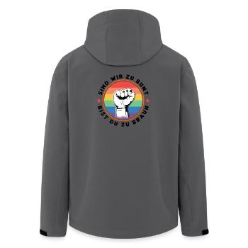 ARE WE TOO COLOURFUL - ARE YOU TOO BROWN - AGAINST THE RIGHT - Men’s Recycled Softshell Jacket by Stanley/Stella - anthracite - Back - AI Model Male 185 light (185cm)