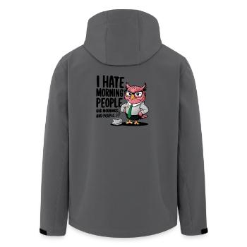 Hibou d’affaires en costume avec café - Veste softshell homme en polyester recyclé Stanley/Stella - charbon - Dos - AI Model Male 185 light (185cm)