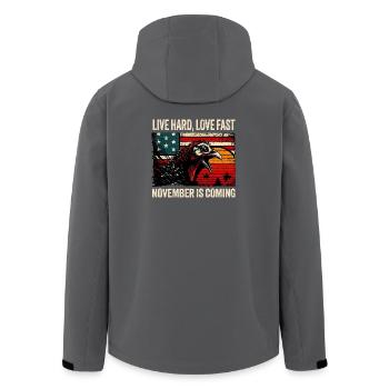 Mutiges Americana Thanksgiving T-Shirt - Recycelte Männer Softshell-Jacke von Stanley/Stella - Anthrazit - Hinten - AI Model Male 185 light (185cm)