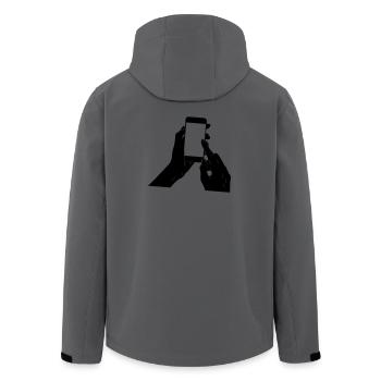 Smartphone in der Hand - Recycelte Männer Softshell-Jacke von Stanley/Stella - Anthrazit - Hinten - AI Model Male 185 light (185cm)