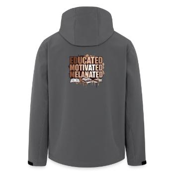 Educated Motivated Melanated Empowerment  - Men’s Recycled Softshell Jacket by Stanley/Stella - anthracite - Back - AI Model Male 185 light (185cm)