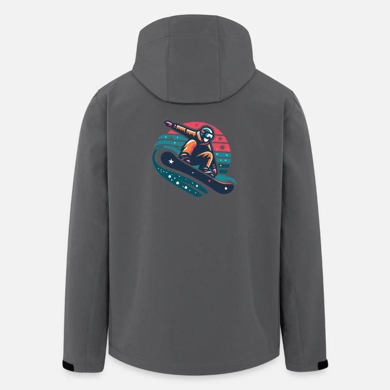 Illustration animée de snowboarder dynamique - Veste softshell homme en polyester recyclé Stanley/Stella - charbon